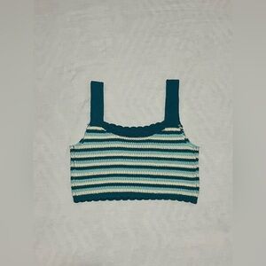 Wild Fable Striped Crochet Knit Crop Tank Top - Blue & White - Size Large